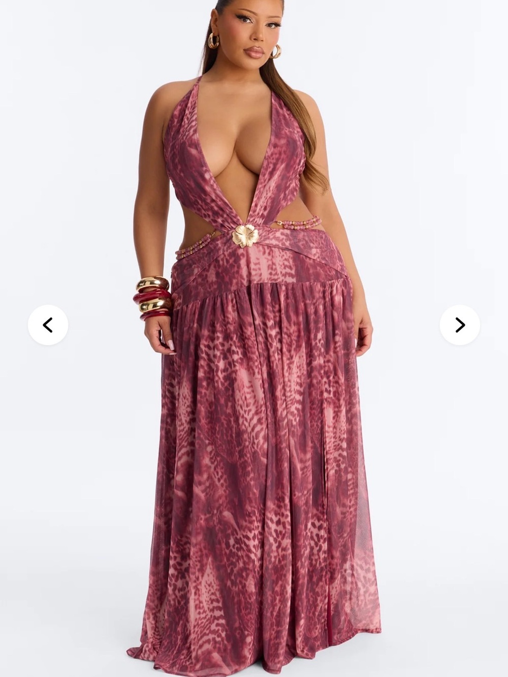 Plunging Halter Maxi Dress in Dusty Rose